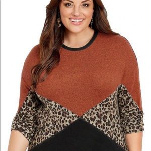 Plus size burnt orange leopard black sweater